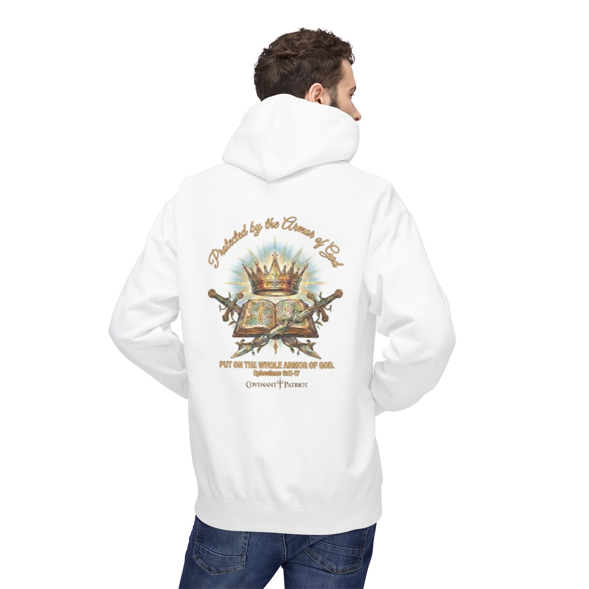 Crown & Scripture Hoodie — "Put On the Whole Armor of God" Christian Faith Pullover