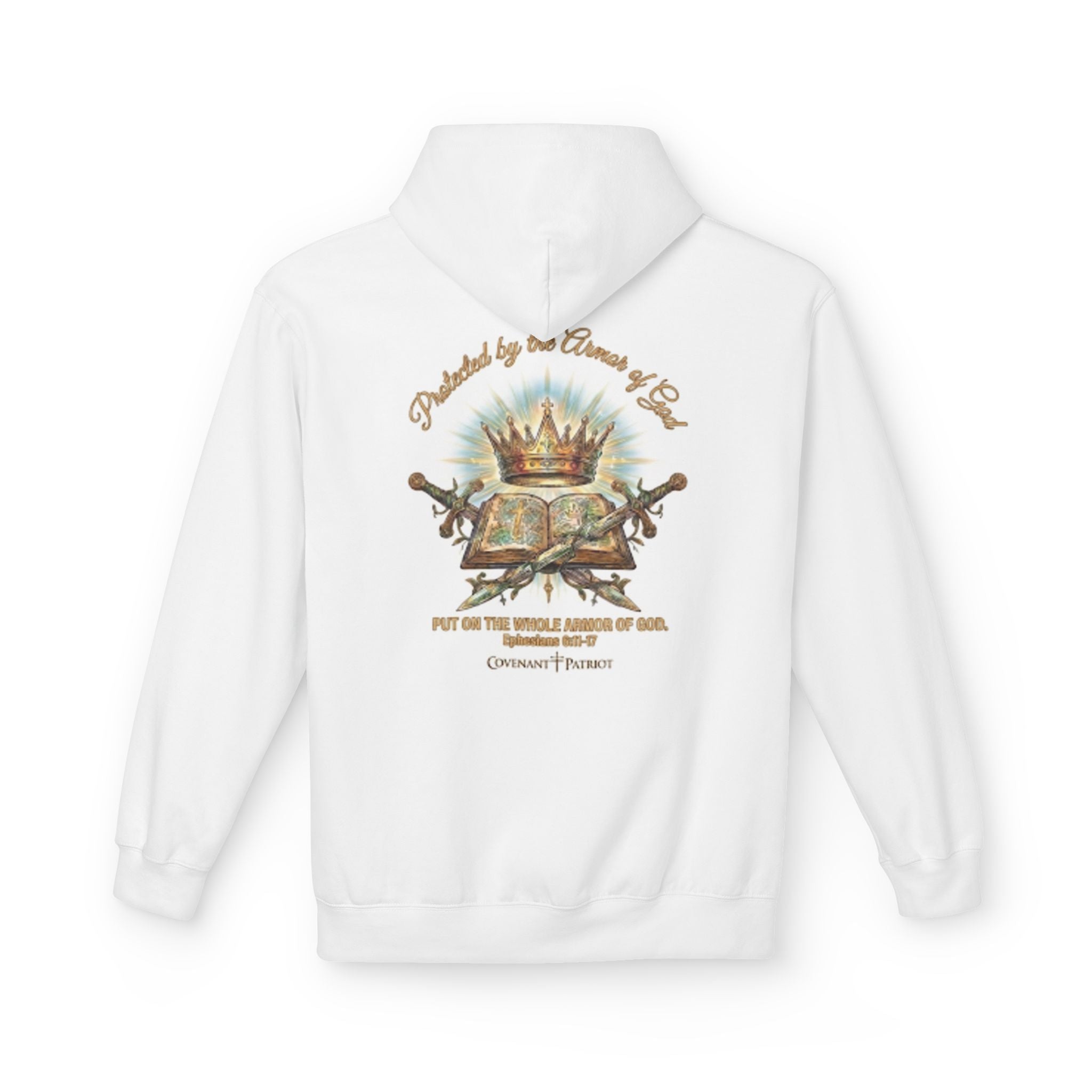 Crown & Scripture Hoodie — "Put On the Whole Armor of God" Christian Faith Pullover