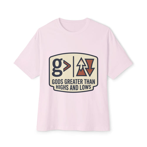 Christian Graphic Tee - "God's Greater Than Highs and Lows" Oversized Boxy T-Shirt