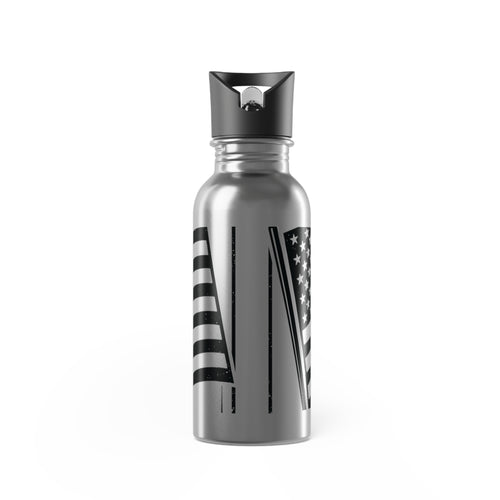 20oz Stainless Steel Water Bottle with Black & White American Flag — Insulated Straw Bottle for Patriotic Outdoors